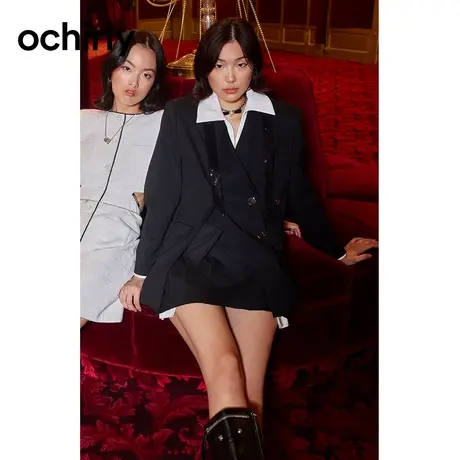 【品牌甄选】欧时力 中长款西装外套2023新款秋装配活动领设计感-商品大图