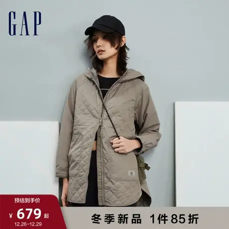 【断码优惠】Gap女装冬季宽松廓形连帽棉服机能风长款外套840860图片