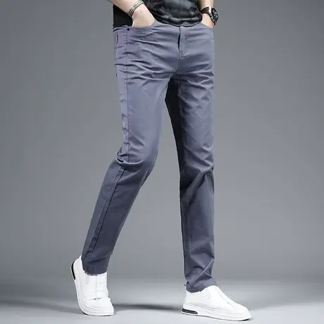 休闲裤男夏季2023新款潮牌深灰色修身直筒简约男士弹力薄款裤子男商品大图