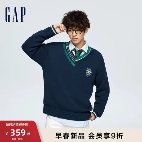 Gap男装春季2024新款时尚不对称V领针织毛衣学院风宽松上衣885857图片