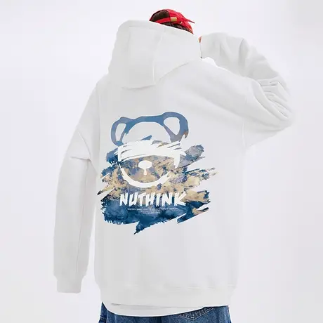 日系原宿风趣味小熊连帽卫衣秋季加绒加厚男款oversize情侣装外套商品大图