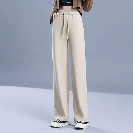 2024春季新款阔腿裤女松紧腰垂感显瘦直筒裤子时尚百搭休闲裤长裤商品大图