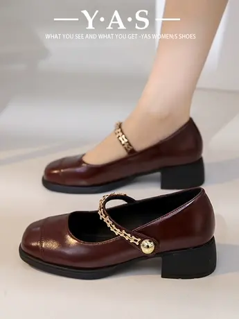 法式粗跟方头玛丽珍单鞋女中跟春夏款魔术贴百搭仙女风气质高跟鞋商品大图