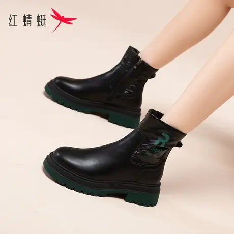 红蜻蜓棉鞋女鞋冬季加绒2023新款保暖外穿真皮妈妈短靴女冬雪地靴图片