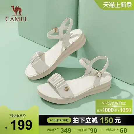 骆驼女鞋2023夏季新款一字带凉鞋时尚平底露趾舒适时装凉鞋女图片
