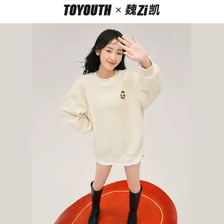 TOYOUTH初语卫衣女冬季新款假两件柔软舒适摇粒绒显白上衣商品大图