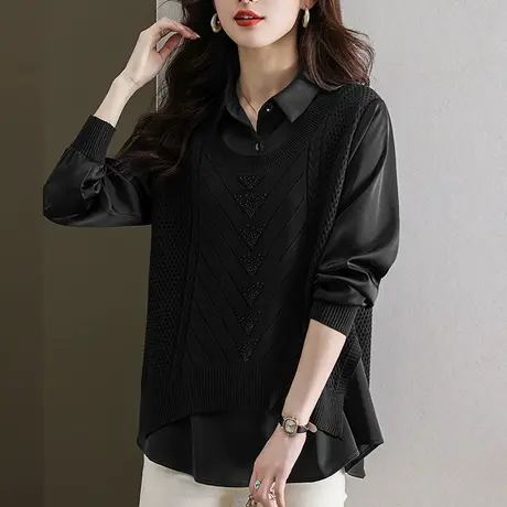 伊自尚2023秋季新款女装大码胖mm宽松气质简约领休闲百搭衬衫上衣商品大图