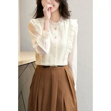 时尚气质花边淑女衬衫2023年秋季新款温柔甜美宽松显瘦显瘦上衣图片
