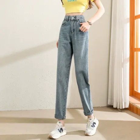 时尚气质直筒牛仔裤2023年夏季新款女士简约高腰显瘦通勤百搭长裤商品大图
