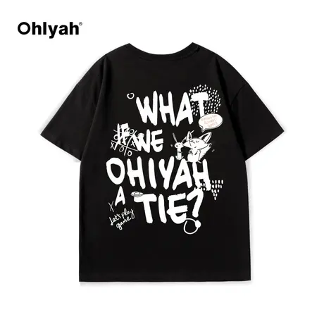 Ohlyah夏季后背狐狸字母印花短袖T恤女潮牌圆领半袖宽松情侣打底商品大图