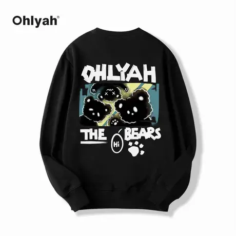 Ohlyah品牌小熊黑色圆领套头卫衣宽松韩版显瘦上衣女装2022新款商品大图