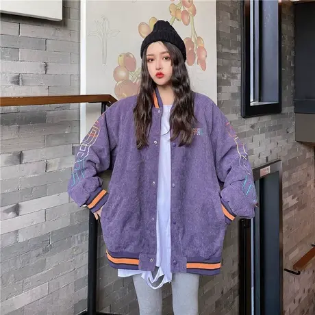 秋季外套女2021年新款韩版ins复古灯芯绒学生棒球服宽松bf上衣潮商品大图