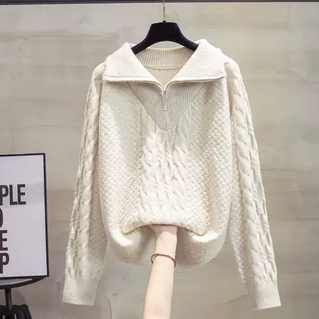 高领拉链毛衣女套头2023秋冬新款宽松慵懒风外穿针织衫内搭打底衫图片