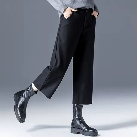 黑色毛呢阔腿裤女秋冬2023新款冬季羊毛女裤七分裤大码八分直筒裤商品大图