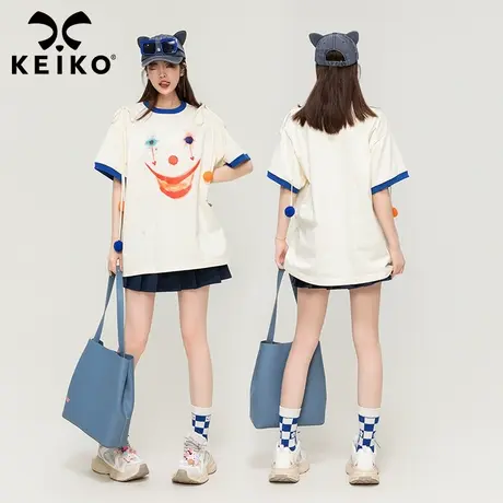KEIKO 小丑系列酷感短袖t恤夏季新款鬼马少女感小众设计纯棉上衣图片