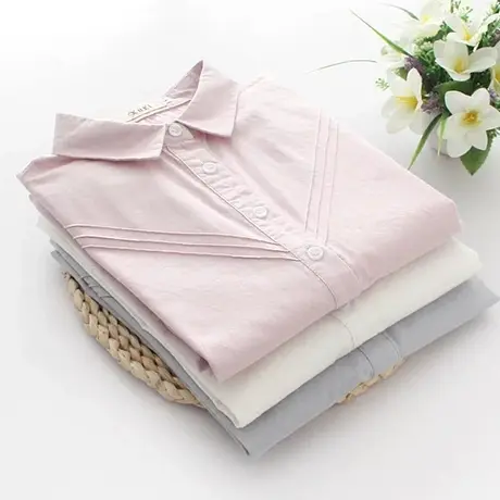 2020春装新款韩版百搭纯棉白色衬衫女长袖学生小清新简约打底衬衣图片