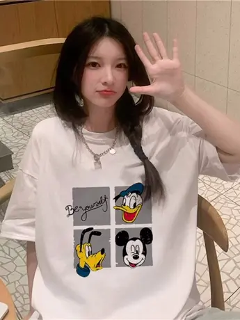 2023早春新款白色仿棉短袖T恤宽松大码夏装ins超火设计感小众上衣图片