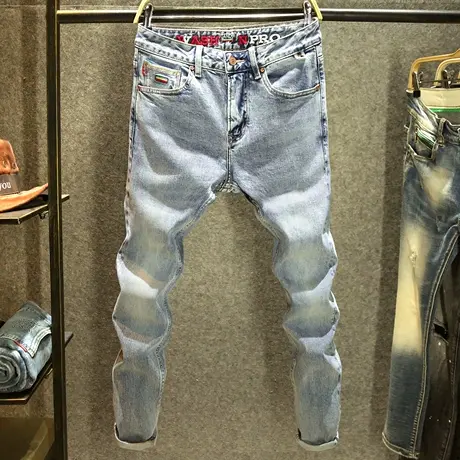 高档面料赤耳牛仔裤男款时尚百搭小直筒裤潮流个性小众刺绣裤子男图片