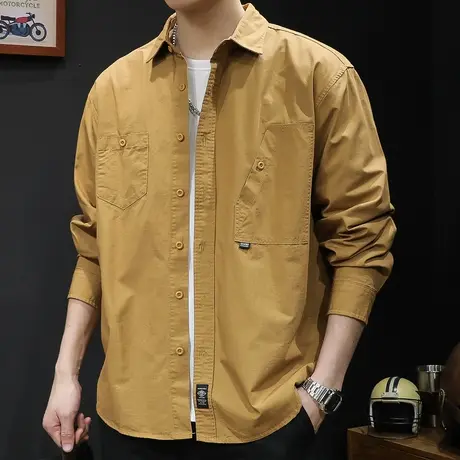 美式复古工装衬衣外套男士衬衫长袖男休闲春秋2023新款秋季衬衫男图片