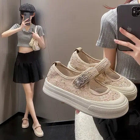 渔夫凉鞋女2023夏季新款浅口网面单鞋小香风平底布鞋舒适百搭网鞋商品大图