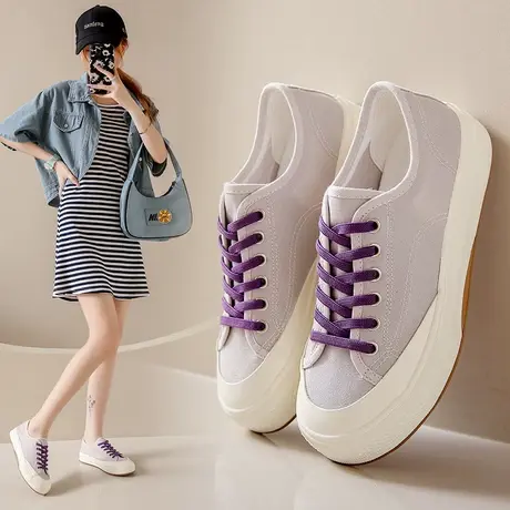 帆布鞋女鞋子2023新款夏季厚底百搭运动休闲板鞋透气小白鞋懒人鞋商品大图