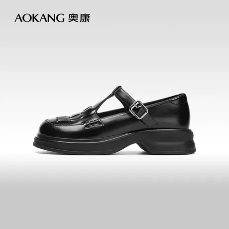 【门店发货】奥康女鞋 2024春季新款圆头编织鞋面玛丽珍单鞋皮鞋图片