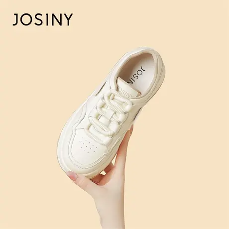 Josiny/卓诗尼小白鞋女2024年春季新款韩版时尚圆头系带休闲板鞋商品大图