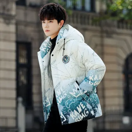 潮牌帅气渐变色棉衣男加厚保暖连帽学生棉服潮流情侣冬装外套袄子图片