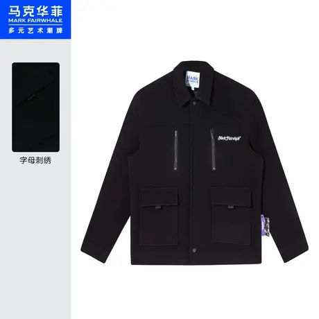 马克华菲带盖口袋羊毛呢翻领夹克男冬季潮流时尚休闲保暖宽松外套图片