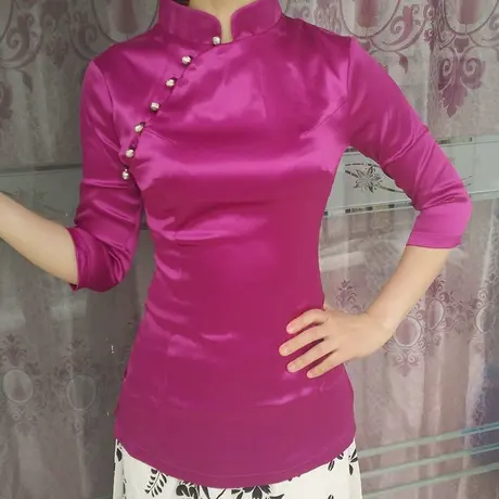 傲雪屋中国风春秋新品改良日常中袖旗袍上衣立领修身高端唐装女商品大图
