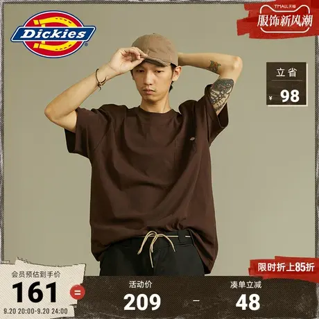 Dickies商场同款23秋冬新品口袋LOGO纯色休闲工装风短袖T恤男女图片