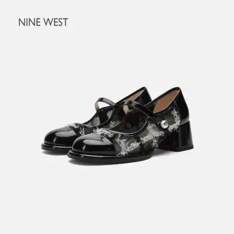 Nine West/玖熙小香风法式玛丽珍鞋女2025夏季新款粗高跟鞋一字带图片