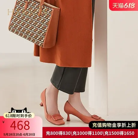 哈森高跟鞋女春季新款高级感正装女鞋简约方扣纯色单鞋HL237107商品大图