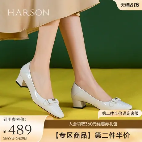 哈森法式真皮浅口单鞋女2025夏季新款气质粗跟高跟鞋HWS250161商品大图
