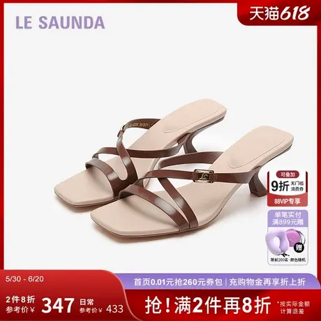 莱尔斯丹新款商场同款优雅方头饰扣高跟女凉拖鞋5M62204图片