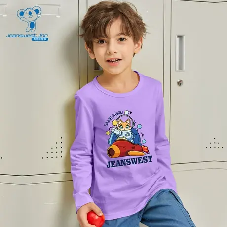 JU真维斯男童春秋季体恤衫 纯棉儿童圆领印花长袖T恤大中童上衣男商品大图