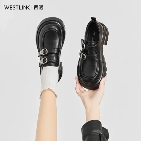 西遇英伦风小皮鞋女2025新款春季黑色乐福鞋厚底增高真皮粗跟单鞋图片