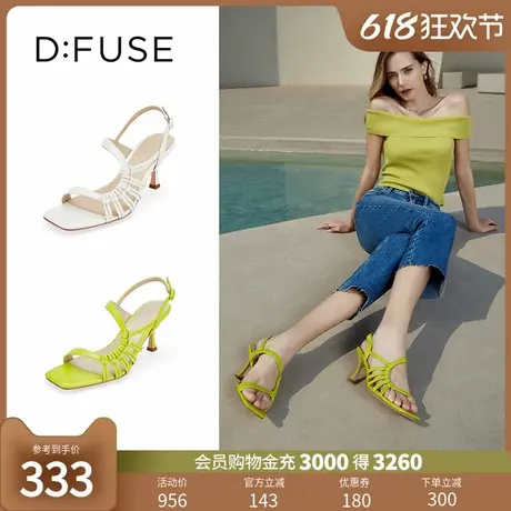 DFuse迪芙斯夏季新款羊皮方头条带细跟凉鞋高跟鞋DF32115350图片