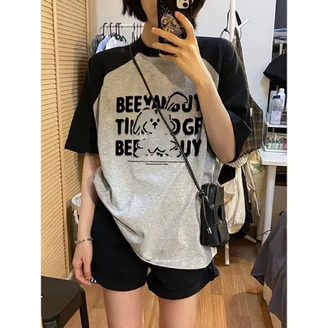 欧货大版t恤女夏oversize宽松插肩袖ins潮短袖冷淡系独特别致上衣商品大图