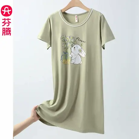 芬腾睡裙女夏季纯棉短袖睡衣女款夏天卡通可爱全棉薄款性感连衣裙商品大图
