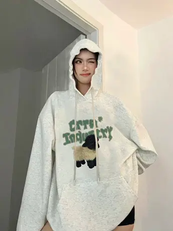 欧货胖mm大码女装带帽卫衣oversize慵懒风外套ins洋气减龄上衣秋商品大图