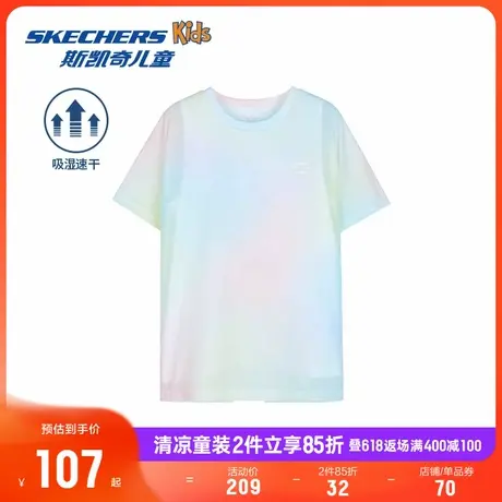 Skechers斯凯奇童装女童针织短袖T恤衫休闲舒适儿童早秋圆领上衣商品大图