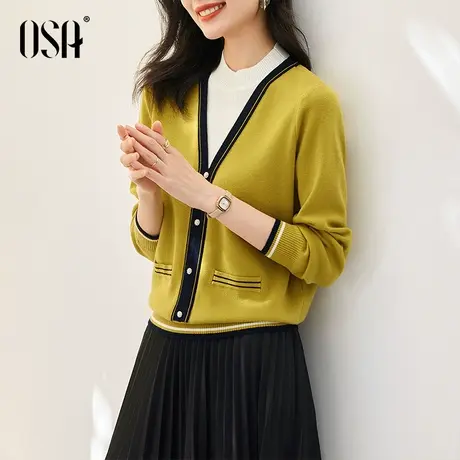 OSA欧莎小香风假两件针织衫上衣女秋冬季2022年新款打底软糯毛衣商品大图