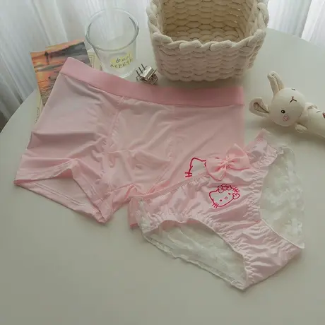 趣味KT喵~冰丝情侣内裤夏季新款卡通可爱一男一女蕾丝三角平角裤商品大图