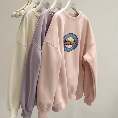 品质好货~春季新款宽松百搭字母印花圆领卫衣休闲上衣商品大图