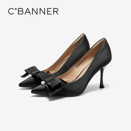【静音系列】千百度蝴蝶结细超高跟鞋女秋季新款浅口法式单鞋商品大图