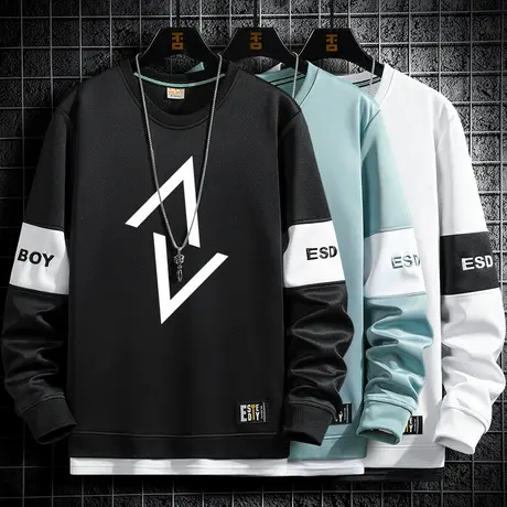 假两件男士卫衣圆领春秋款宽松潮流秋衣长袖t恤男秋季青少年衣服商品大图