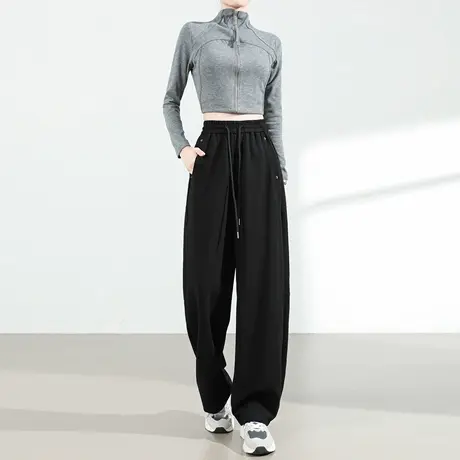 休闲弯刀阔腿裤女春秋2025新款高腰宽松显瘦直筒松紧腰运动卫裤子商品大图