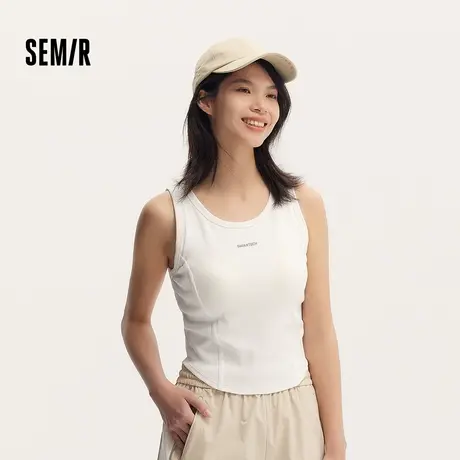 森马背心女短款紧身带胸垫外穿休闲夏季字母圆领分割内搭显瘦百搭商品大图