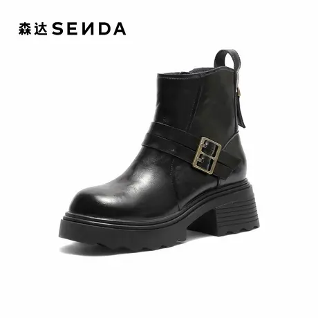 【达人】森达时装靴女2025冬新皮带扣厚底粗跟潮流短靴ZTI04DD5商品大图